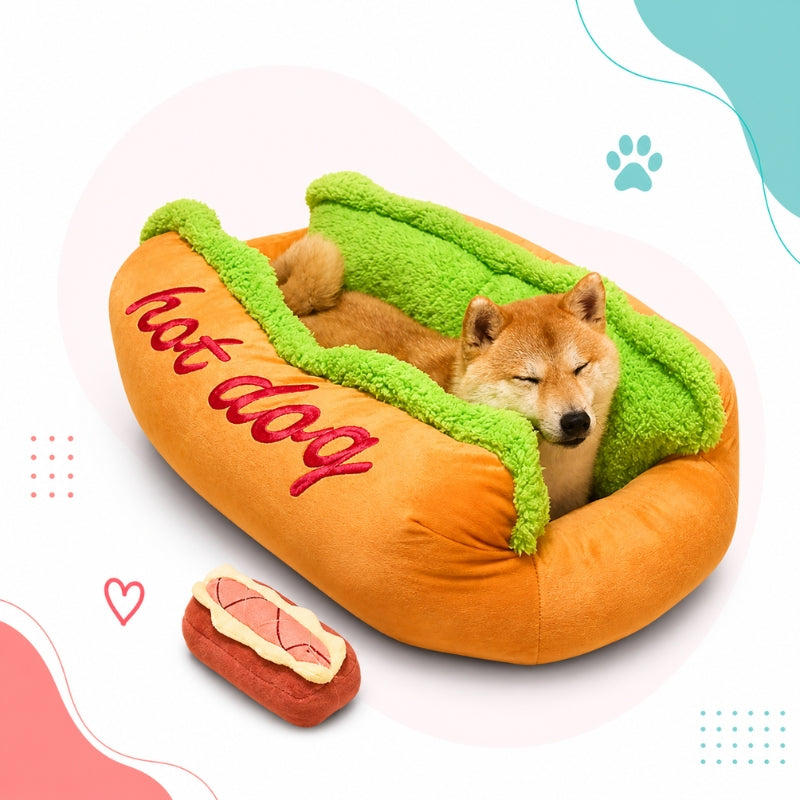 DogDelícia Conforto: Cama para Cães Estilo Hot Dog para Pets - Aconchegante e Lavável