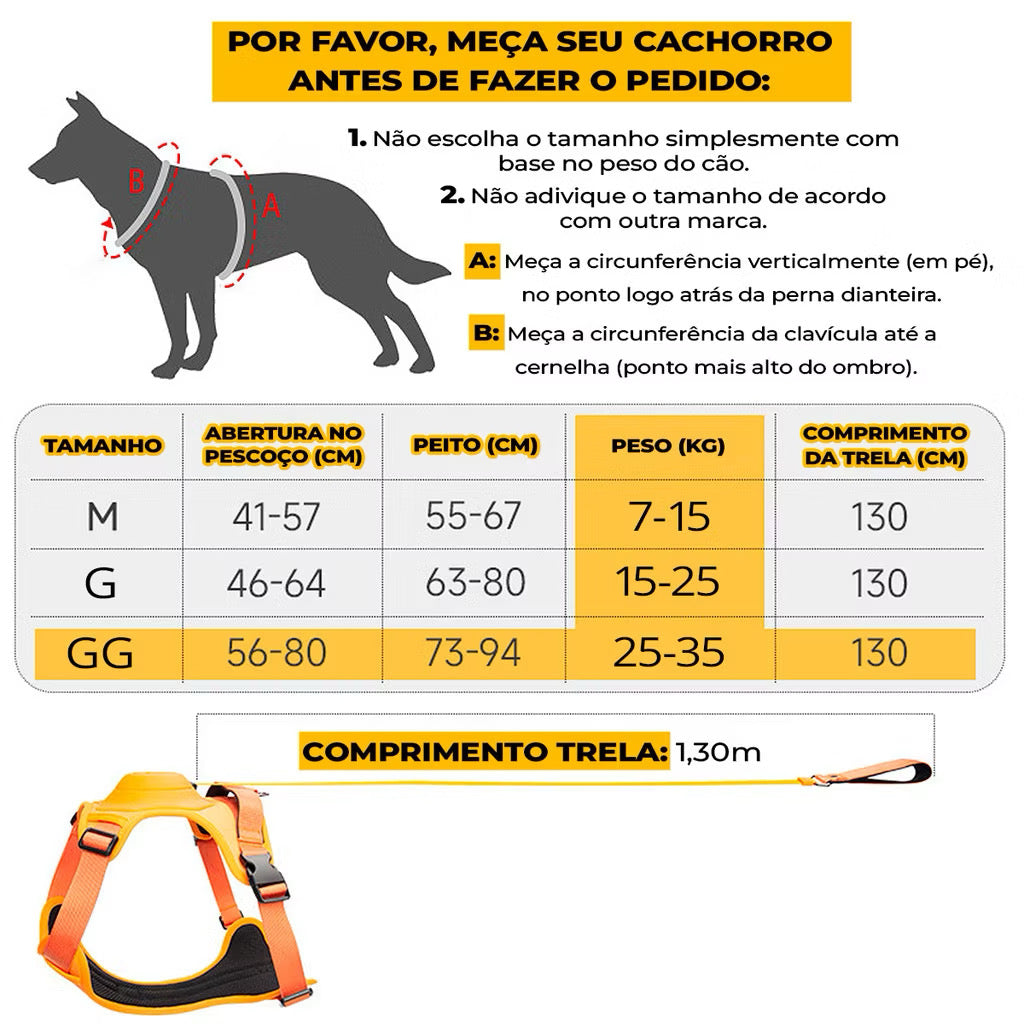 Coleira Peitoral 2 em 1 Com Guia Retrátil StrideFlex Pro