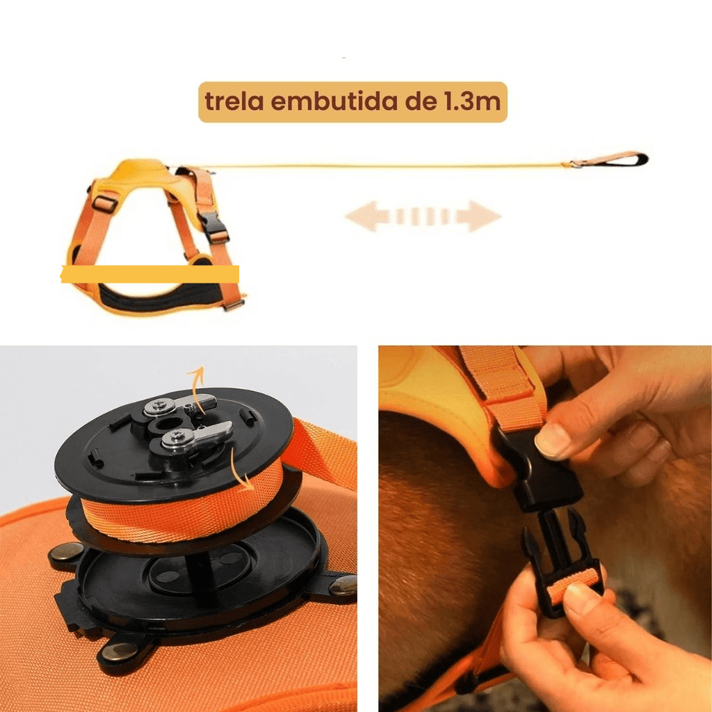 Coleira Peitoral 2 em 1 Com Guia Retrátil StrideFlex Pro - Amor PetShop