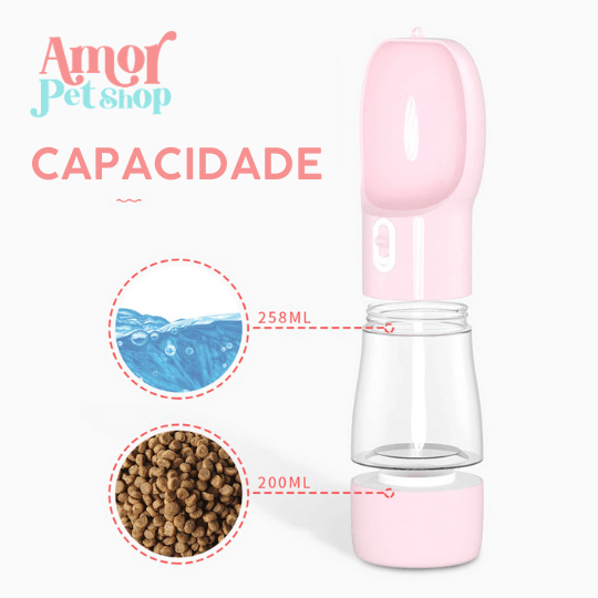 Bebedouro e Alimentador Portátil LOVE para Cães e Gatos - Amor PetShop