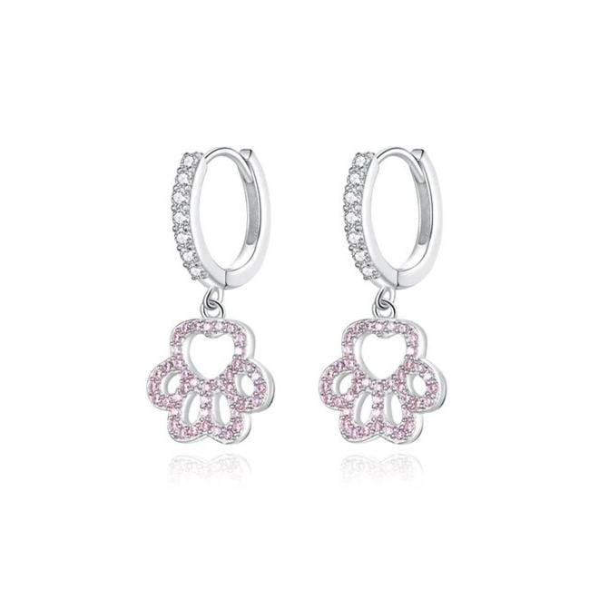 Brinco Amores de Pet, em Prata 925 com Zircônia Rosa - Amor PetShop