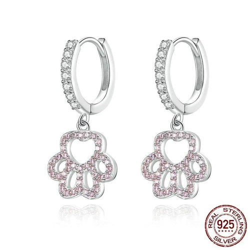 Brinco Amores de Pet, em Prata 925 com Zircônia Rosa - Amor PetShop