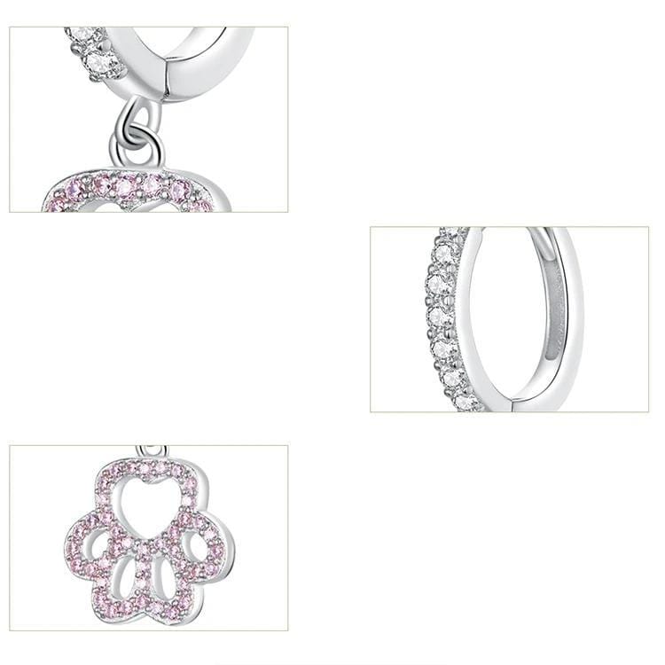 Brinco Amores de Pet, em Prata 925 com Zircônia Rosa - Amor PetShop