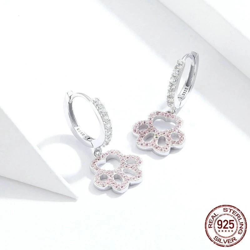 Brinco Amores de Pet, em Prata 925 com Zircônia Rosa - Amor PetShop