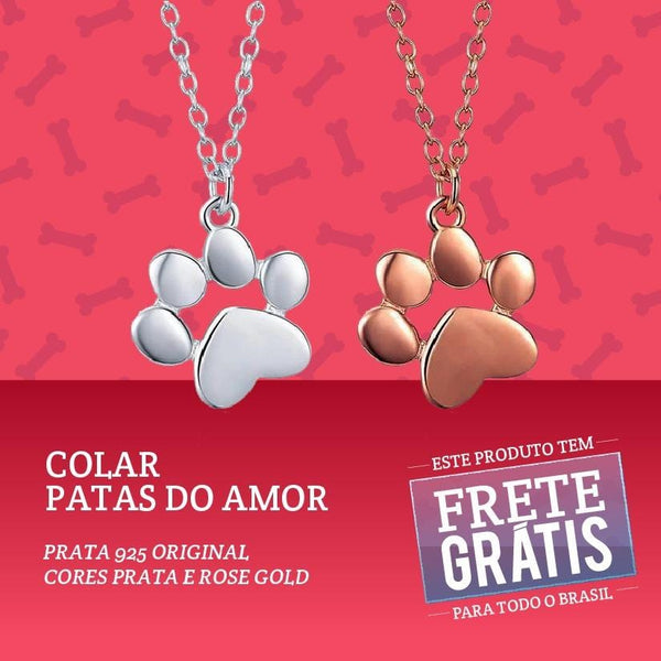 Colar com Pingete PATAS DO AMOR, Prata 925 Original - Amor PetShop