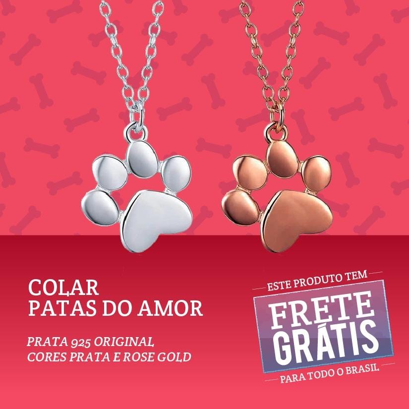 Colar com Pingete PATAS DO AMOR, Prata 925 Original - Amor PetShop
