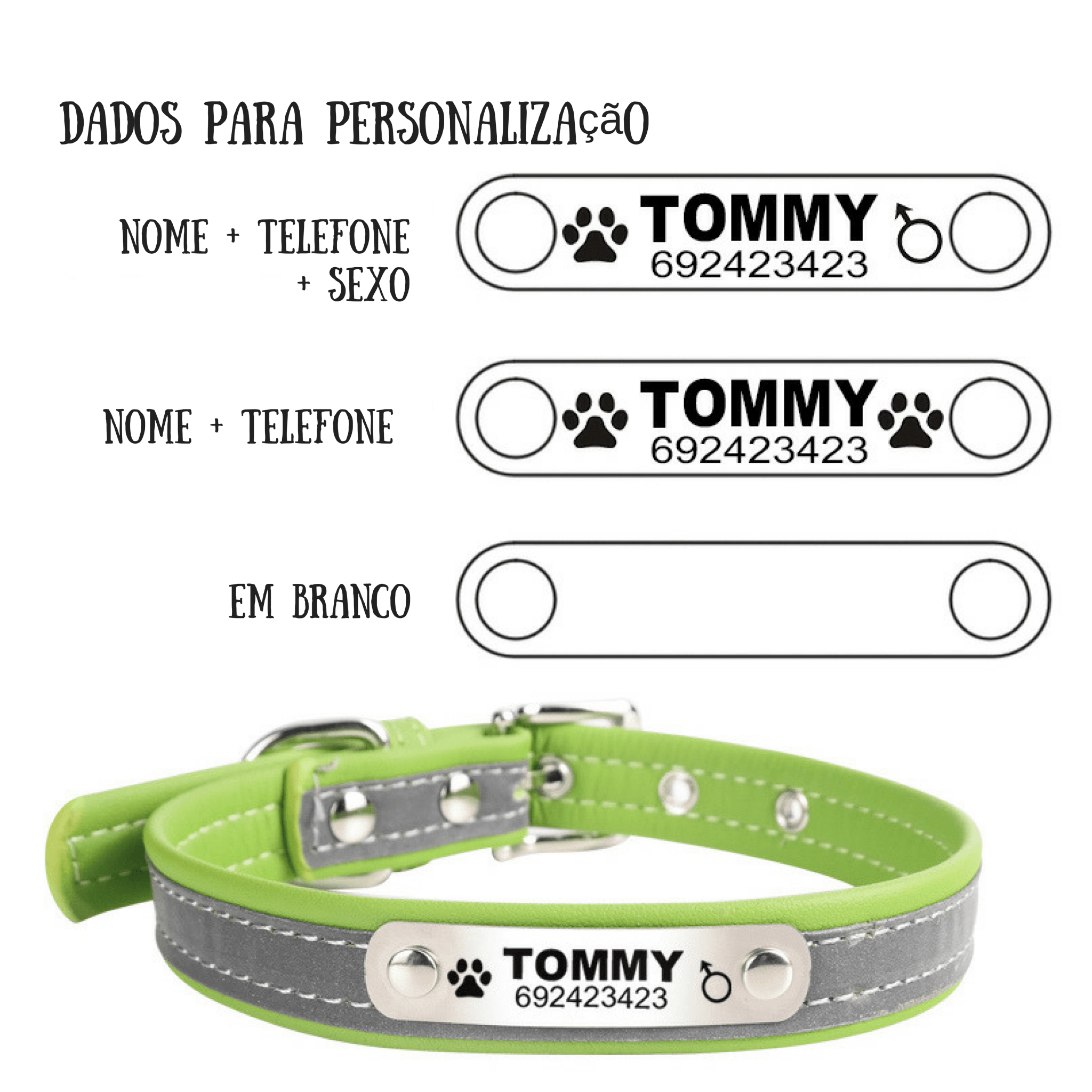 Coleira Personalizável com faixa Refletiva - Amor PetShop