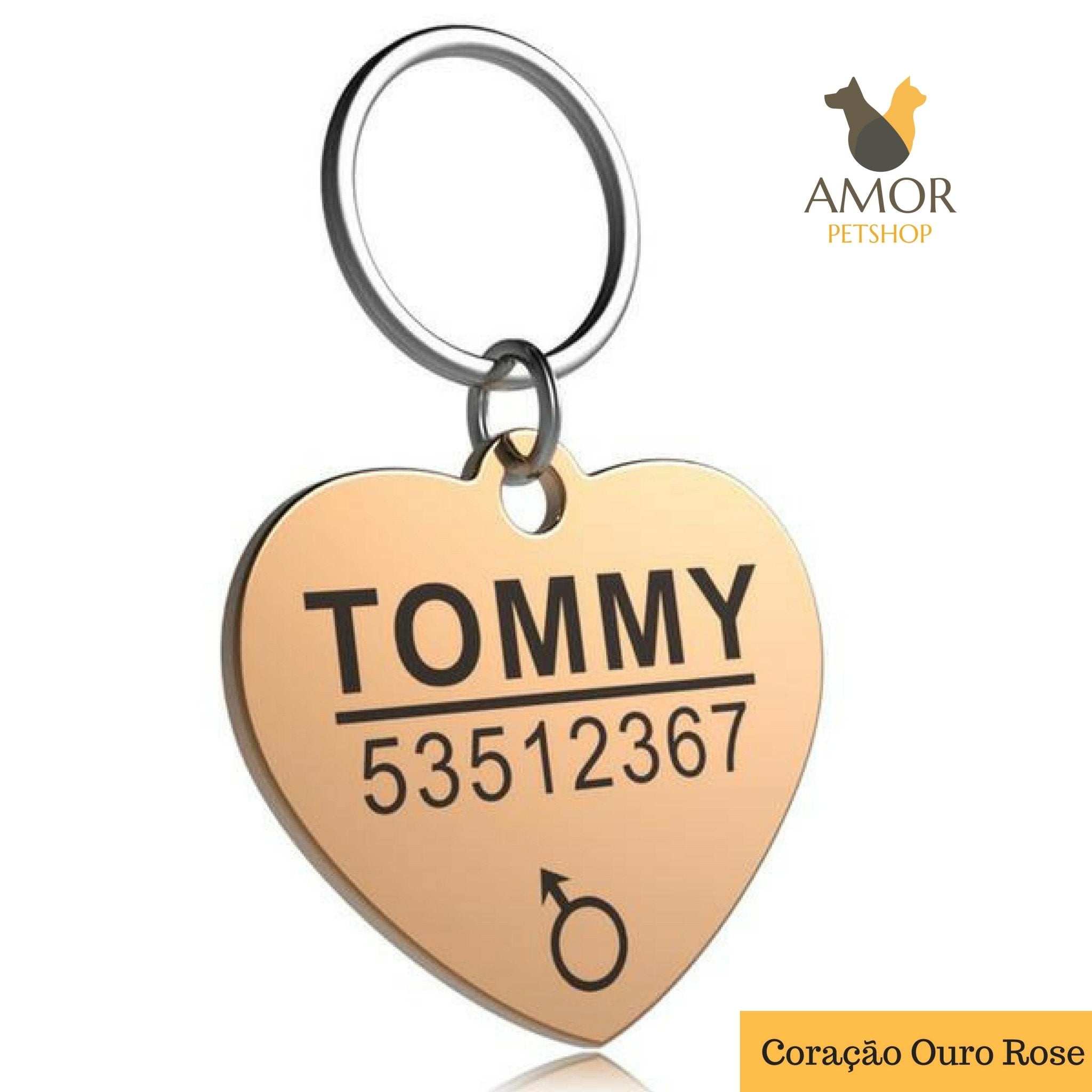 Pingente de Identificação Personalizável para Pets em Aço Inoxidável - Amor PetShop