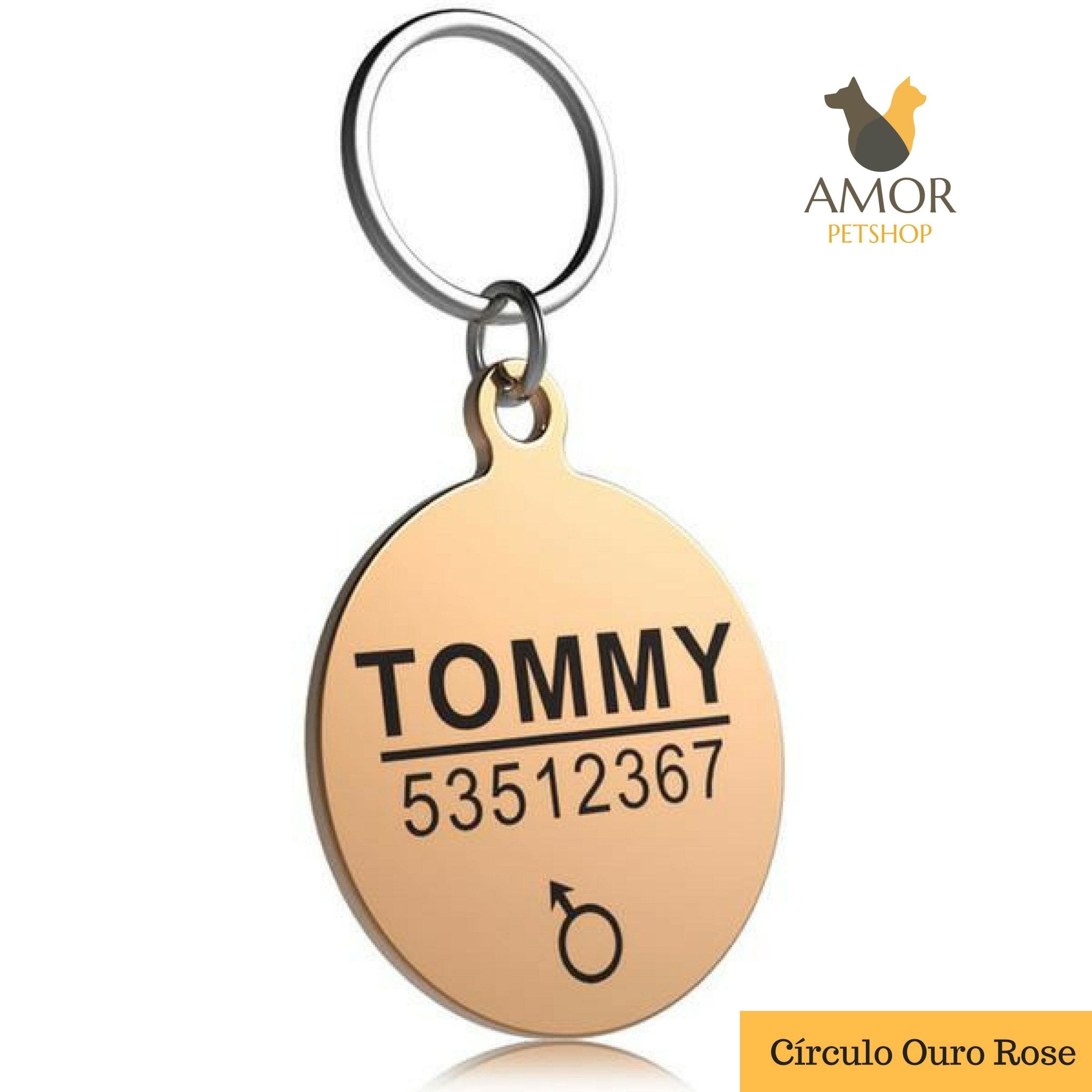 Pingente de Identificação Personalizável para Pets em Aço Inoxidável - Amor PetShop