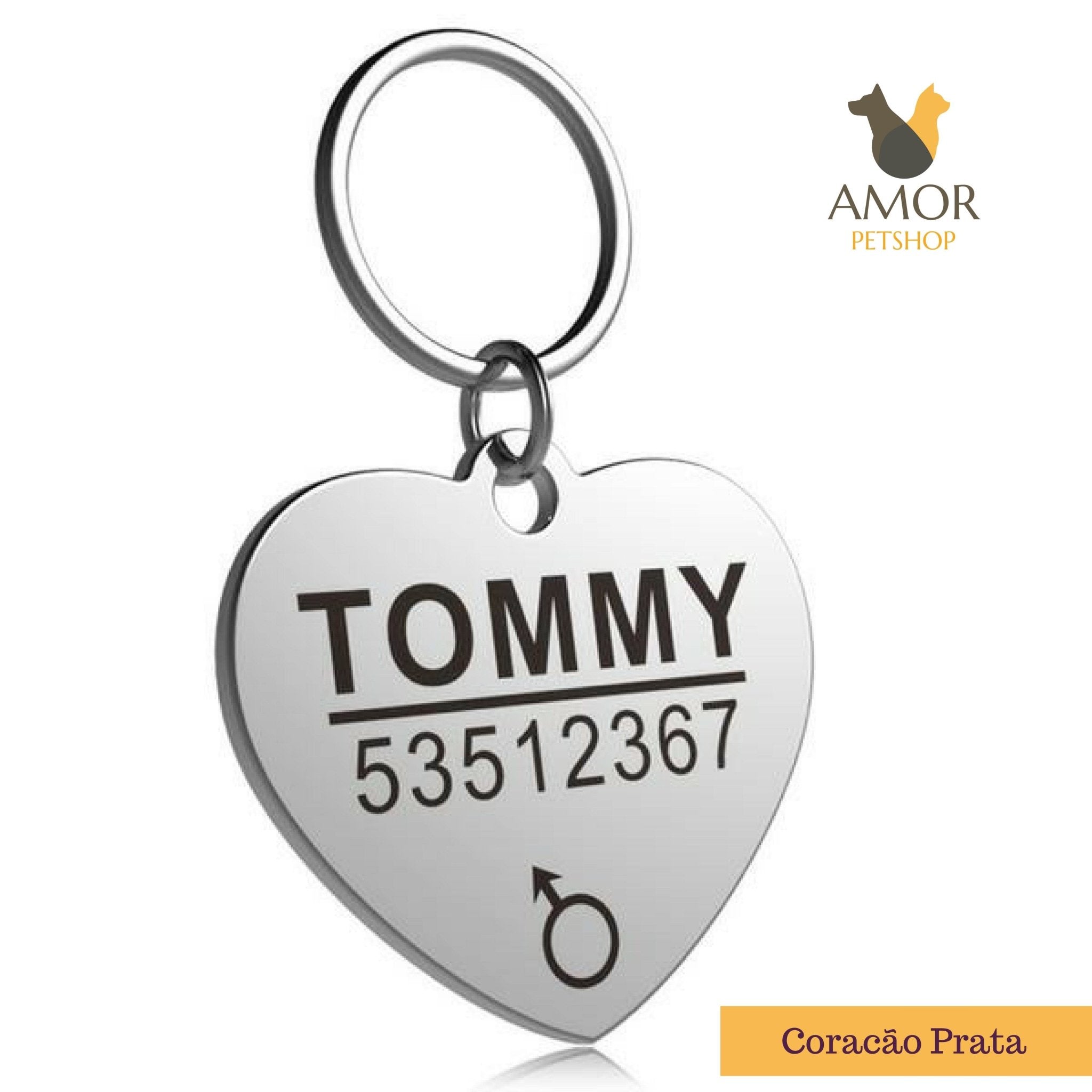Pingente de Identificação Personalizável para Pets em Aço Inoxidável - Amor PetShop