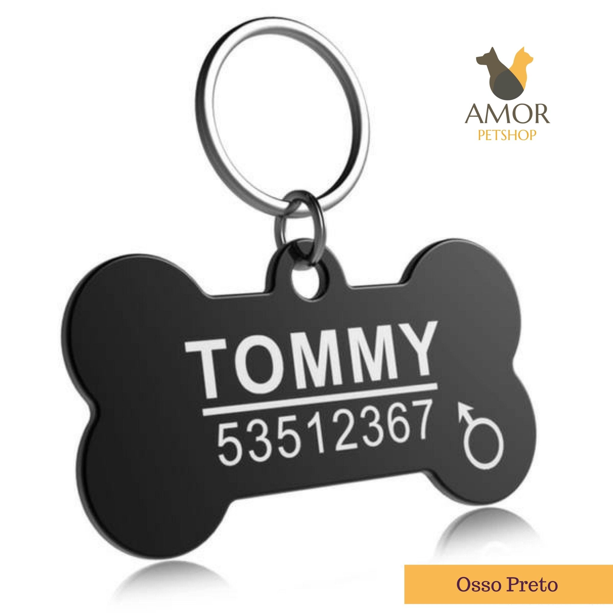 Pingente de Identificação Personalizável para Pets em Aço Inoxidável - Amor PetShop