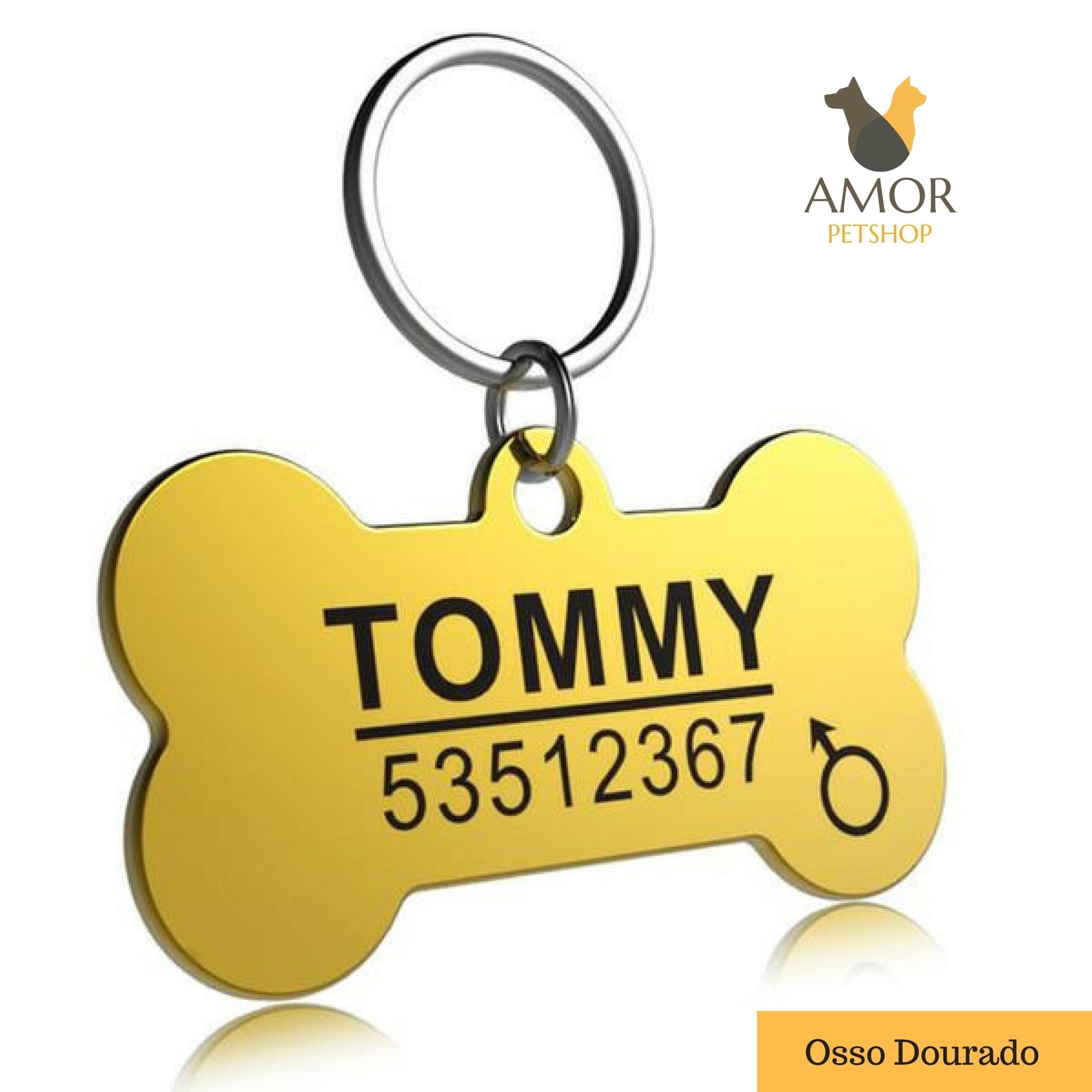 Pingente de Identificação Personalizável para Pets em Aço Inoxidável - Amor PetShop