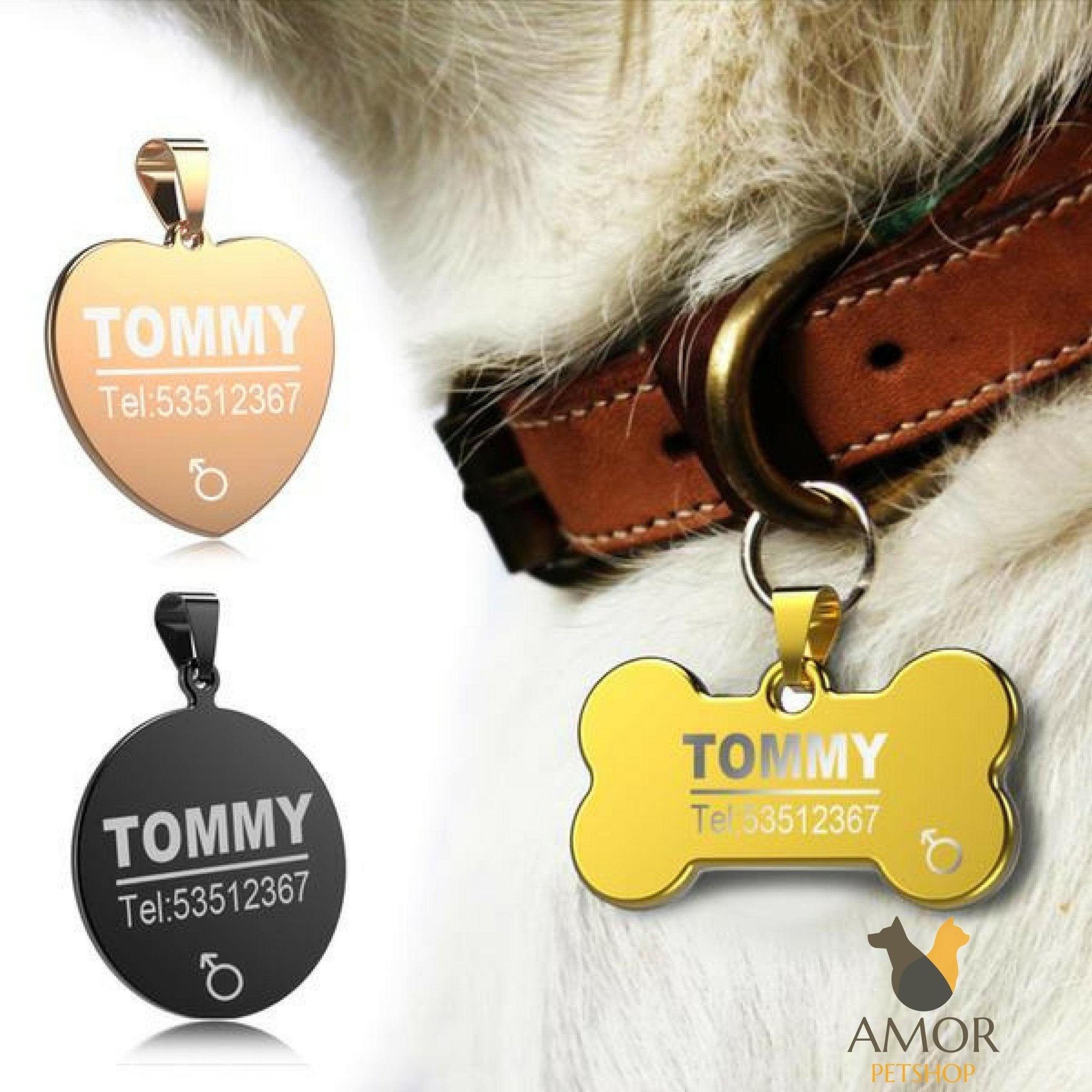 Pingente de Identificação Personalizável para Pets em Aço Inoxidável - Amor PetShop