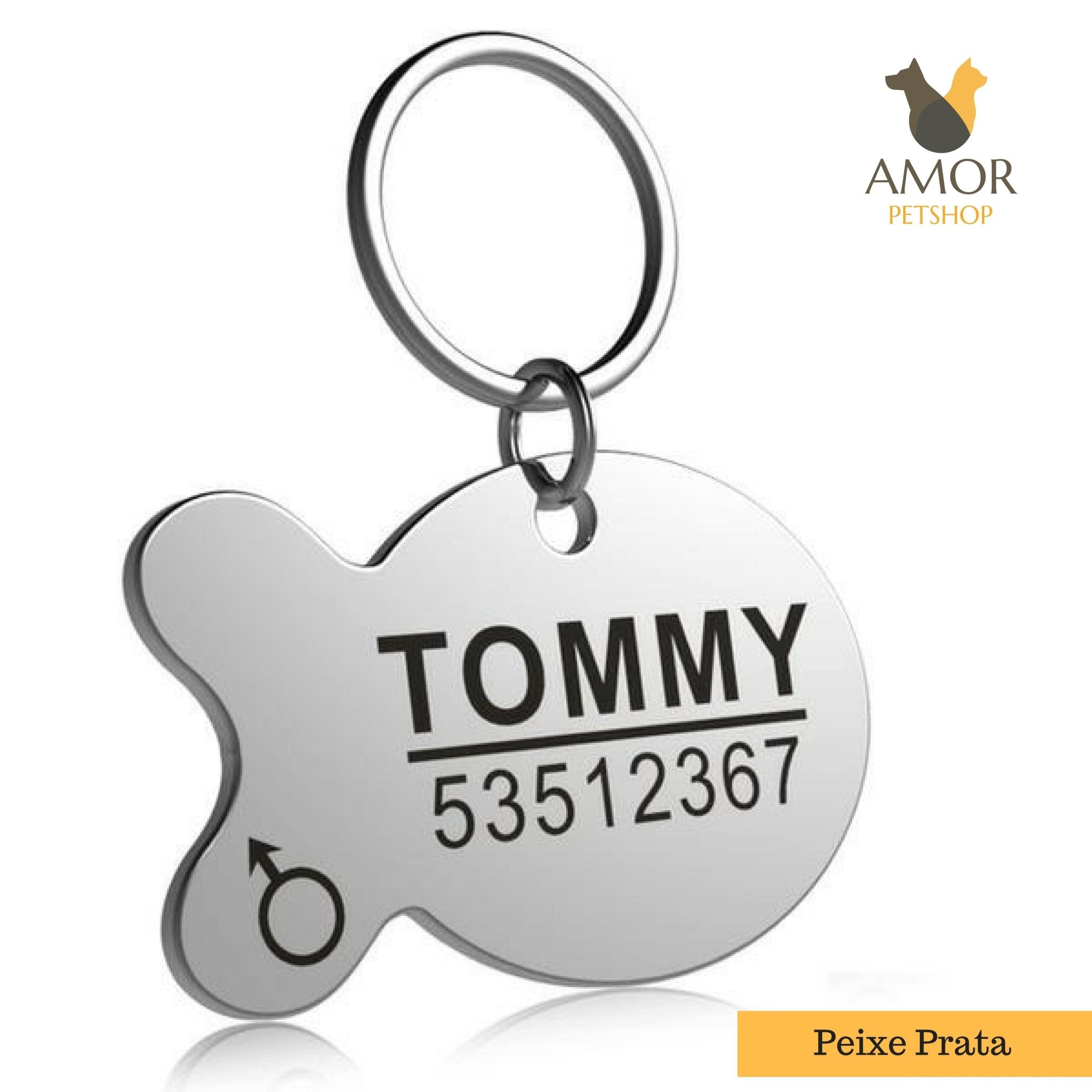 Pingente de Identificação Personalizável para Pets em Aço Inoxidável - Amor PetShop