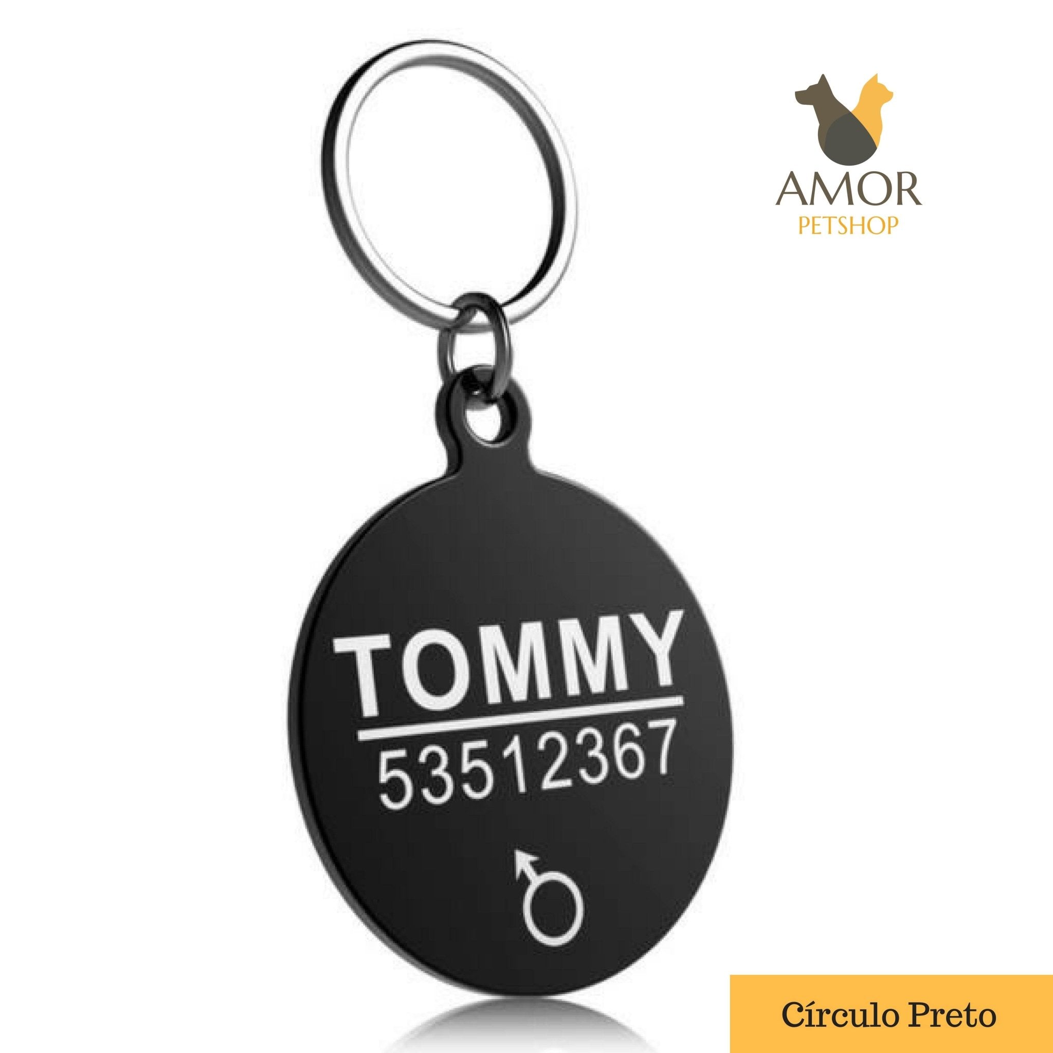 Pingente de Identificação Personalizável para Pets em Aço Inoxidável - Amor PetShop