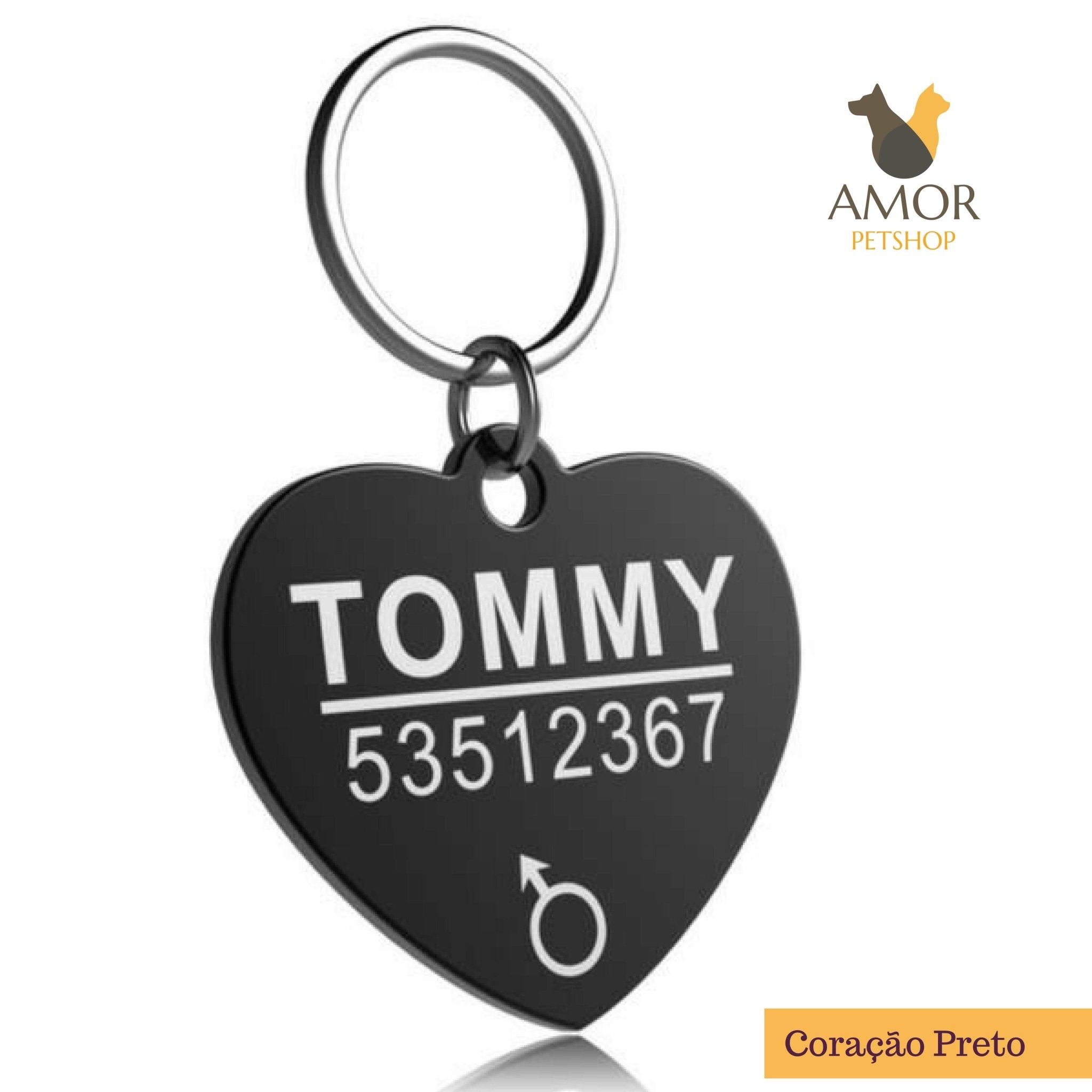 Pingente de Identificação Personalizável para Pets em Aço Inoxidável - Amor PetShop