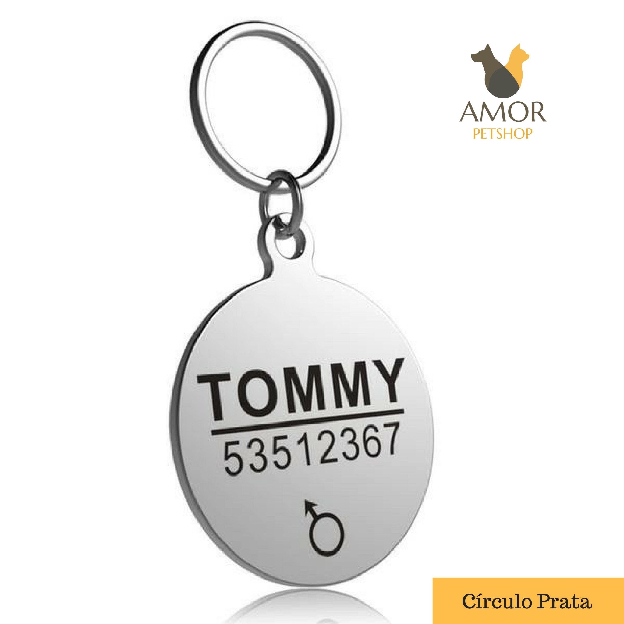 Pingente de Identificação Personalizável para Pets em Aço Inoxidável - Amor PetShop