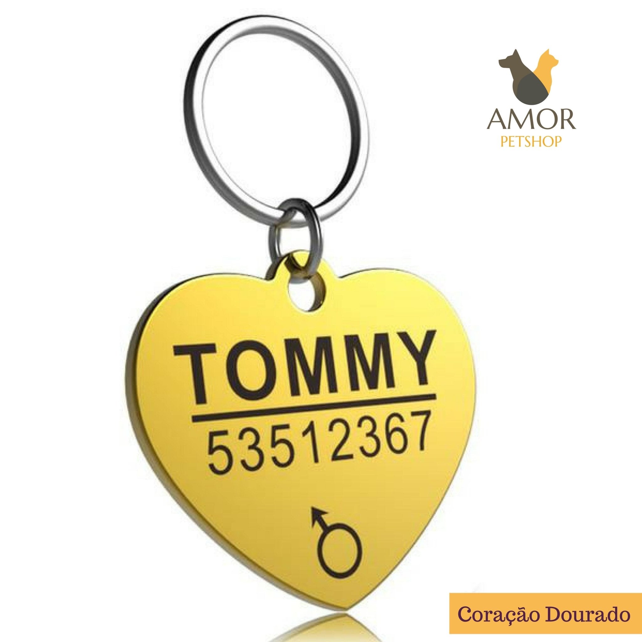 Pingente de Identificação Personalizável para Pets em Aço Inoxidável - Amor PetShop