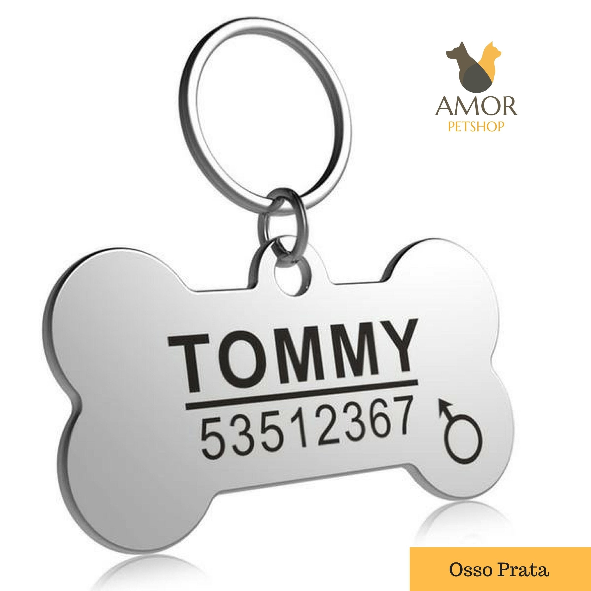Pingente de Identificação Personalizável para Pets em Aço Inoxidável - Amor PetShop