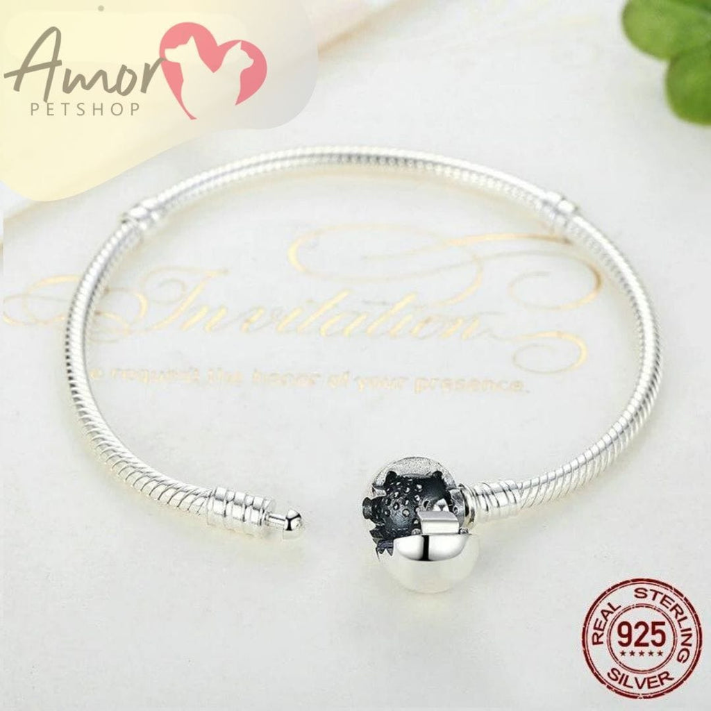 Pulseira para charms CORAÇÃO AMOR de PET, Prata 925 Original - Amor PetShop