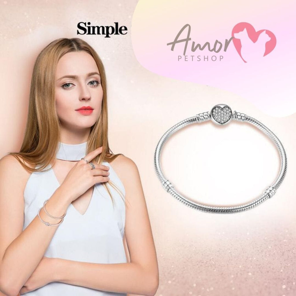 Pulseira para charms CORAÇÃO AMOR de PET, Prata 925 Original - Amor PetShop